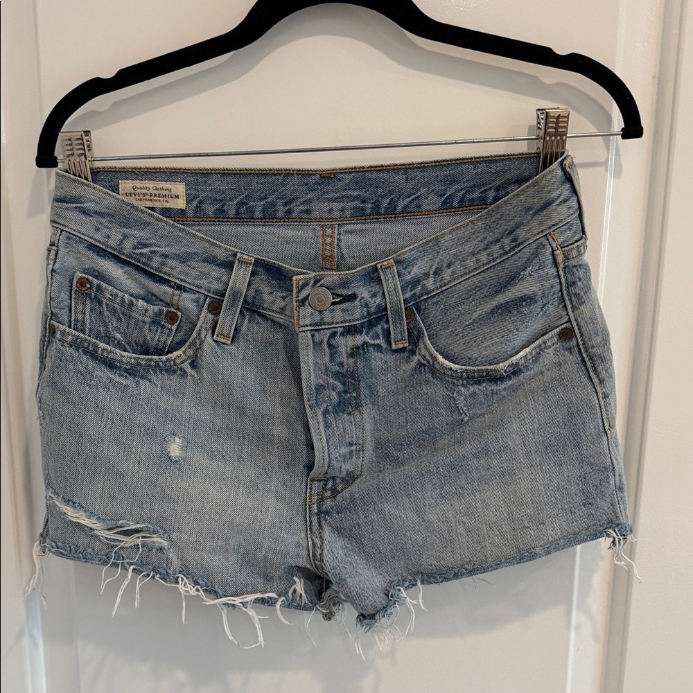 Levi's Light Blue Distressed Jean Shorts